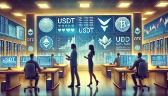 Cryptocurrency OTC trading desk with USDT to AUD conversion, showcasing secure and confidential high-volume transactions.