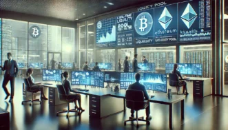 Modern cryptocurrency trading environment highlighting liquidity providers crypto, with professionals engaging in advanced trading systems and liquidity pools.